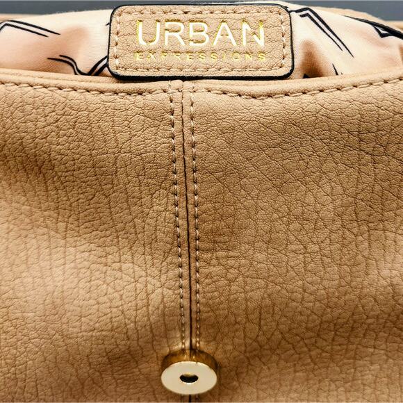 Urban Expressions Tan Faux-Leather Gold-Accents Zippered Shoulder/Handle Bag - Picture 6 of 7